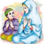 gambar kartun muslimah berdoa bersama anak